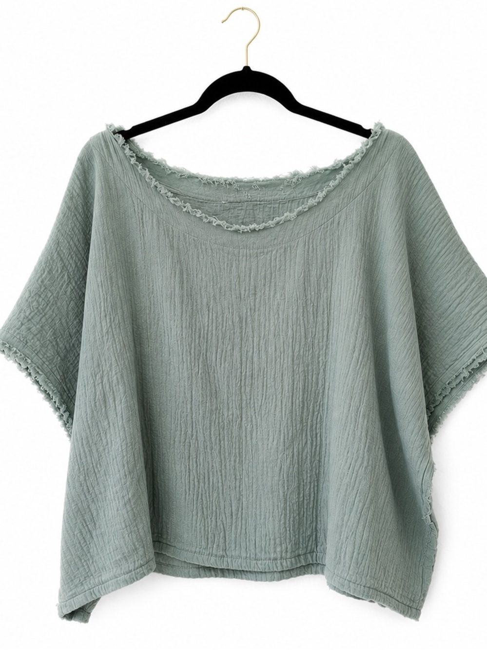 Relaxed Lagenlook Sage Green Women’s Gauzy Cotton Tunic Neutral Top
